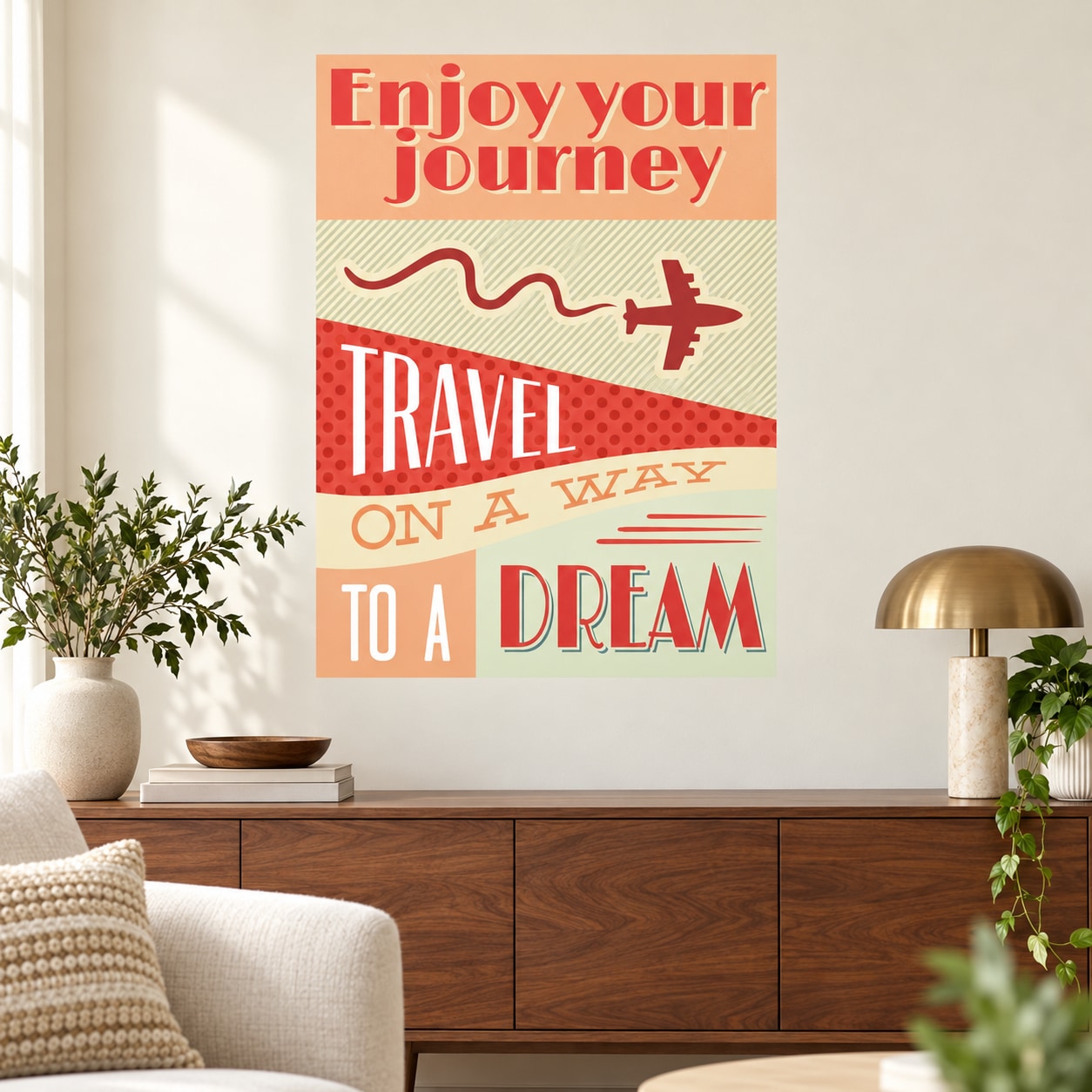 Rectangular travel quote sticker with “Enjoy your journey” and airplane icon