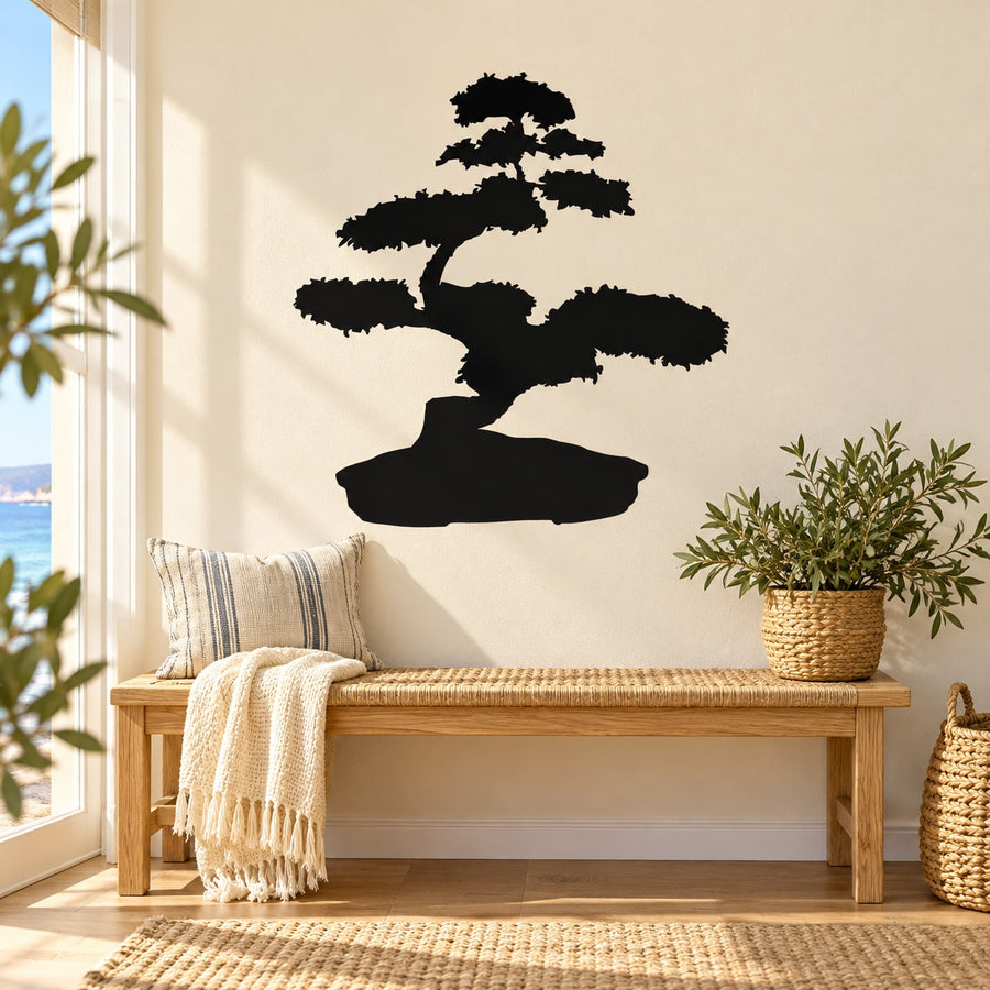 Bonsai tree wall decal with black silhouette