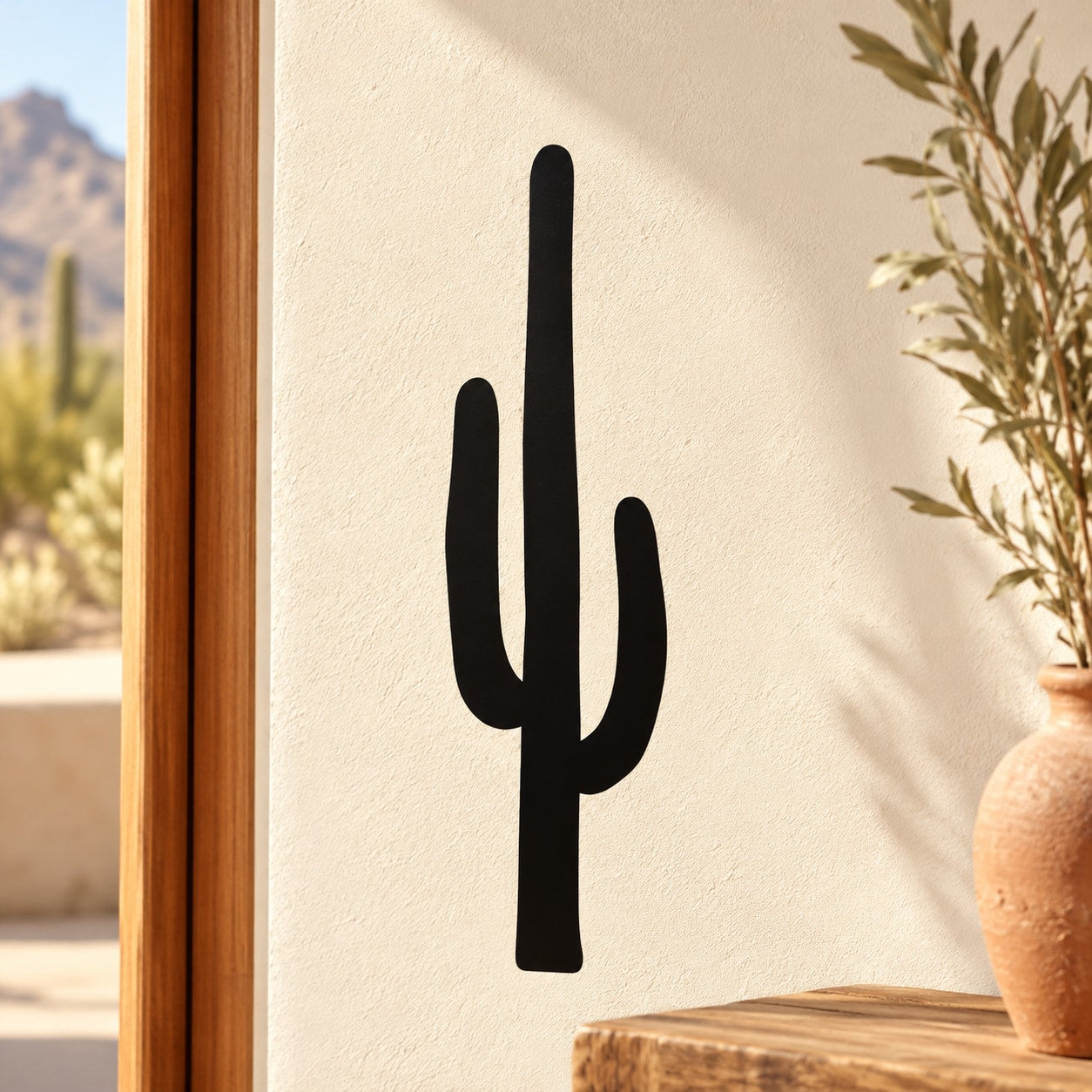 Small saguaro cactus wall decal, black cactus silhouette with arms