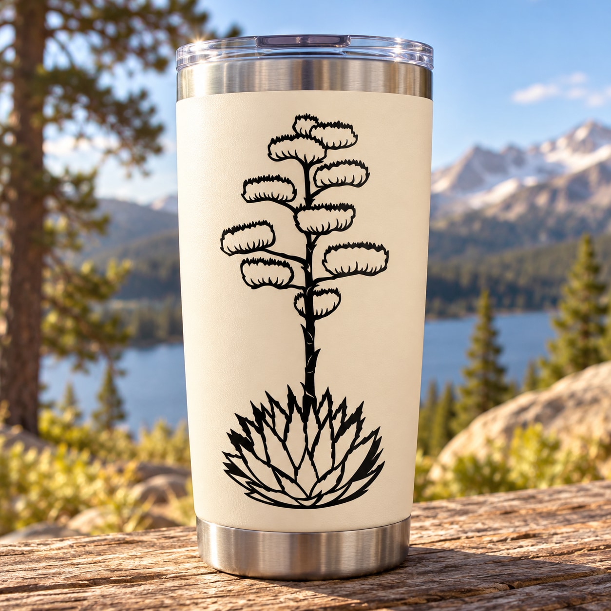 Aloe plant vinyl decal with bold black line art on a cream background