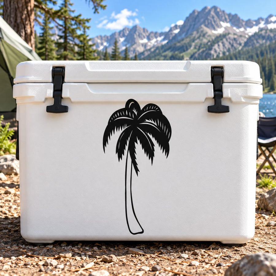 Black palm tree vinyl decal, single stylized tree with fronds