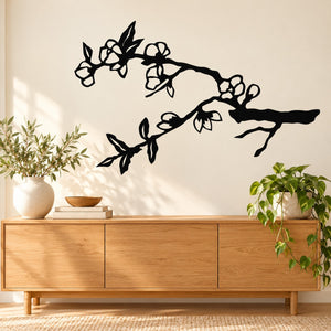 Black cherry blossom tree wall decal with branching floral blossoms