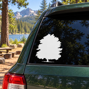 White tree silhouette vinyl decal for car window or wall, outdoors style