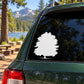 White tree silhouette vinyl decal for car window or wall, outdoors style