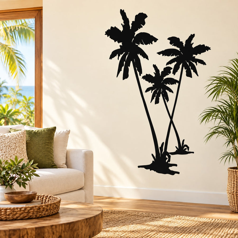 Black palm tree wall decal with three palm silhouettes