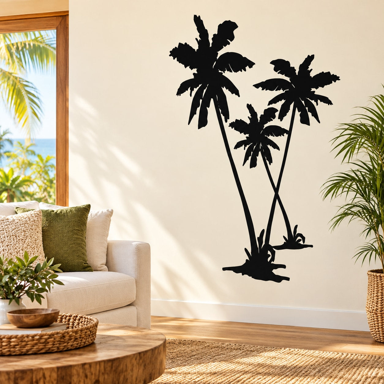 Black palm tree wall decal with three palm silhouettes