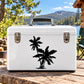 Black palm tree silhouette vinyl decal with trunk and layered leaves