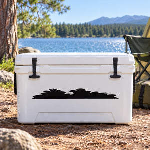 Vinyl bushes decal with black bush silhouette on a white cooler lid