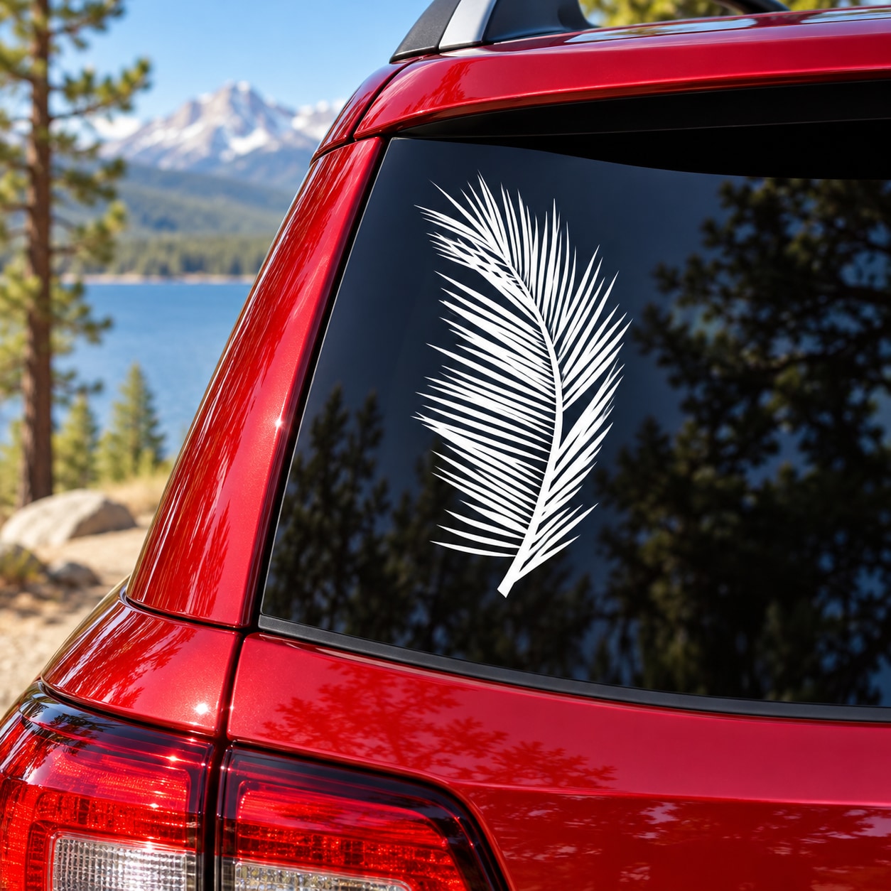 White palm tree frond vinyl wall decal sticker for car windows