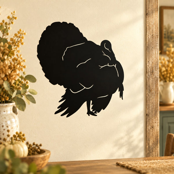Black turkey silhouette wall decal with detailed head and wattle
