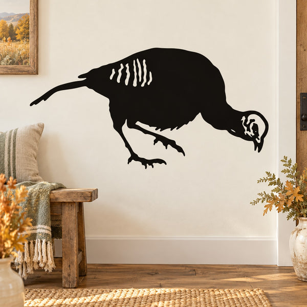 Turkey pecking hen wall decal, black silhouette