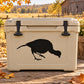 Black turkey hen silhouette decal on tan cooler front