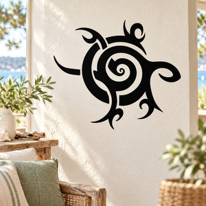 Black abstract turtle wall decal with swirl design