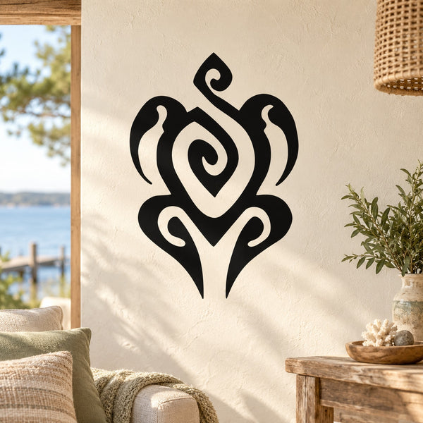 Abstract cross turtle wall decal, black