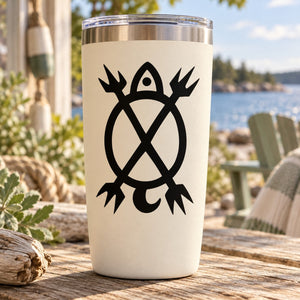 Sea turtle decal on white tumbler with black graphic design