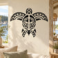 Black Alaskan-style sea turtle wall decal with bold tribal shell and flame accents