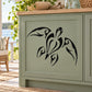 Abstract sea turtle decal, black turtle design on light cabinet panel