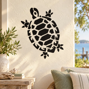 Black turtle wall decal with contour-style shell