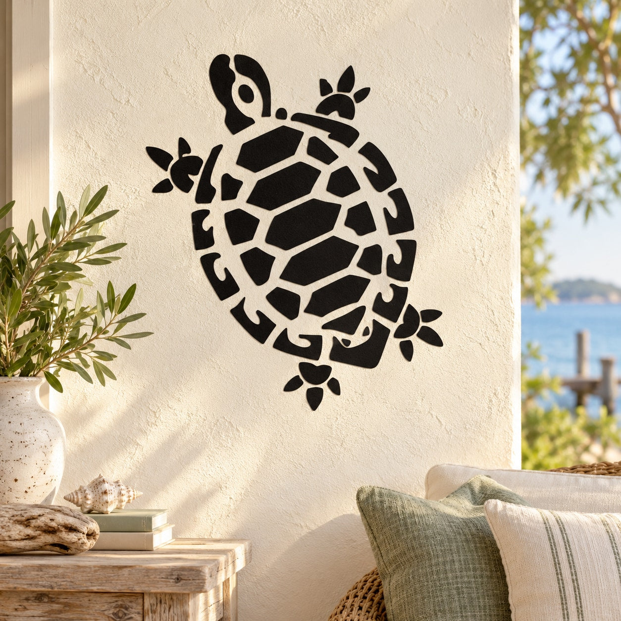 Black turtle wall decal with contour-style shell