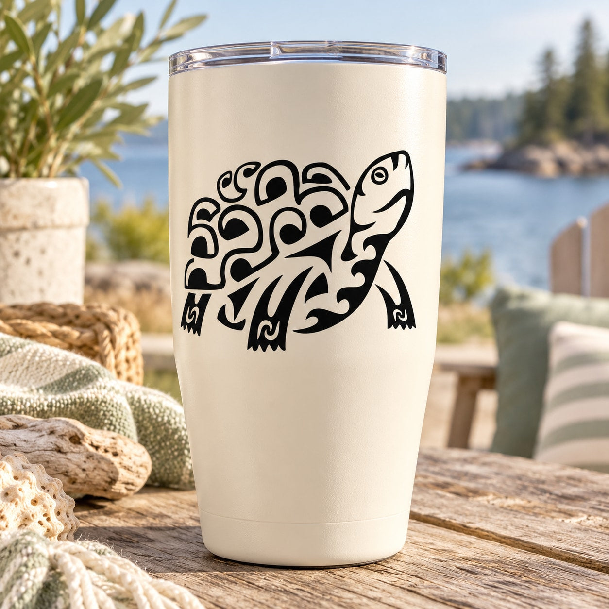 Giant tortoise decal with bold black tribal turtle graphic