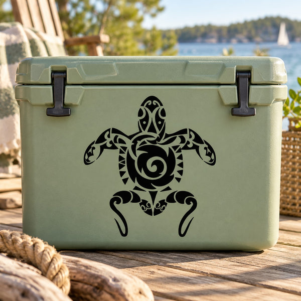 Black tribal swirl sea turtle decal with shell motif