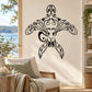 Ornate sea turtle wall decal, black filigree line art design