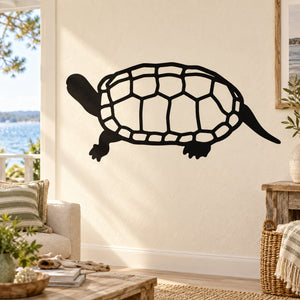 Black map-style turtle decal with shell grid pattern