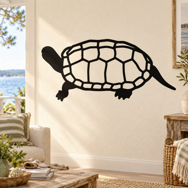 Black map-style turtle decal with shell grid pattern