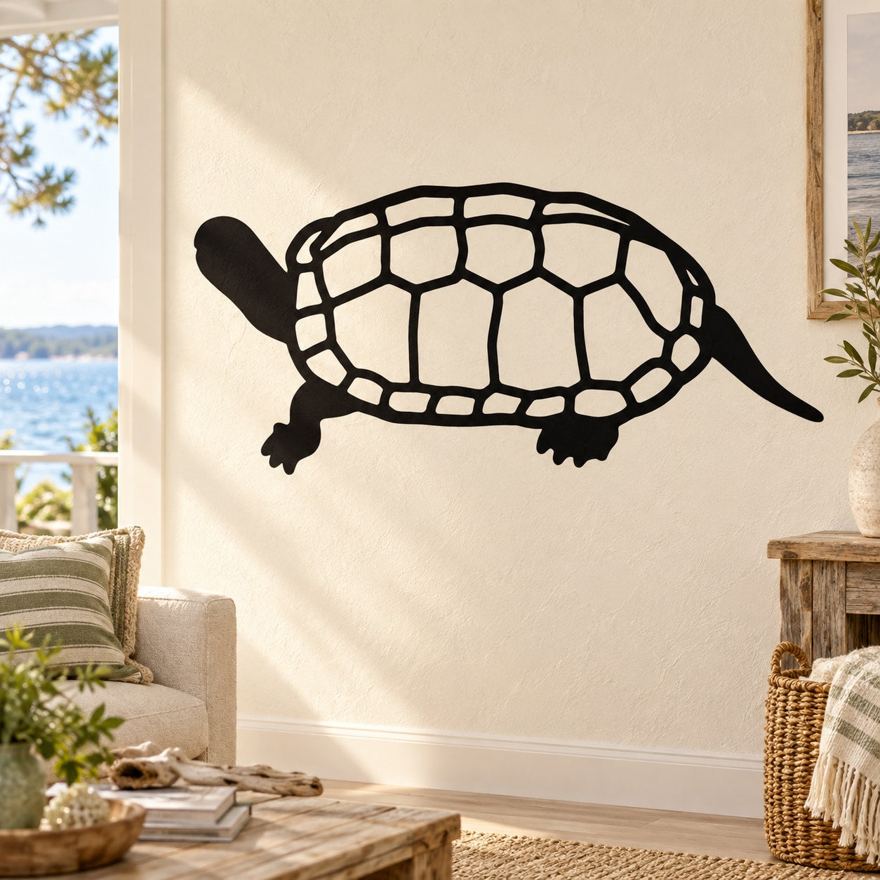 Black map-style turtle decal with shell grid pattern