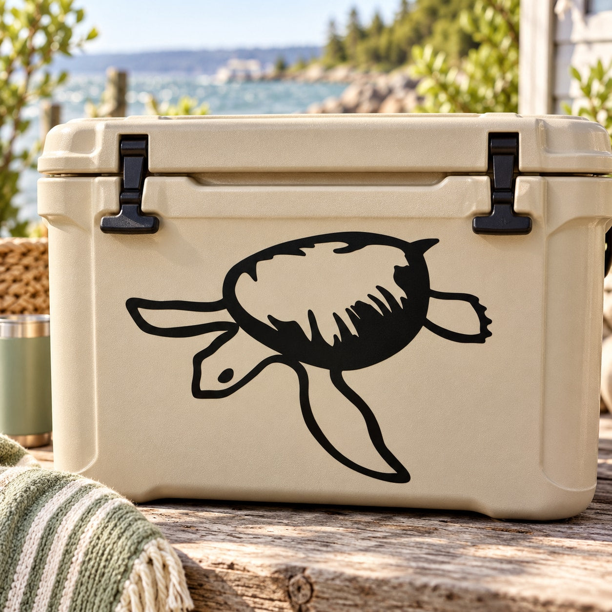 Black sea turtle decal with swimming line-art