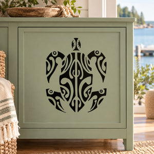 Black tribal sea turtle vinyl wall decal with stylized shell and flippers