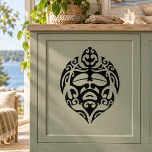 Black sea turtle tribal vinyl decal with ornate swirling design.