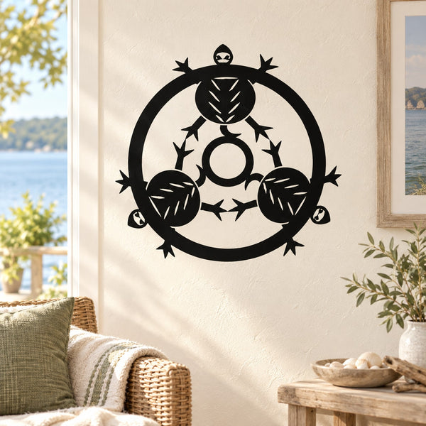 Black turtle interlocking circles wall decal with stars