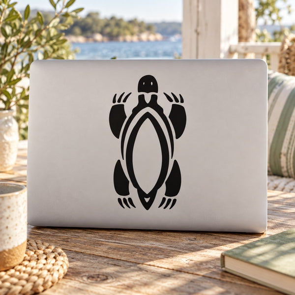 Black abstract turtle with claws decal on light background