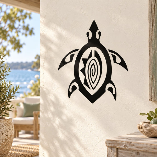 Black sea turtle decal with tribal swirl design