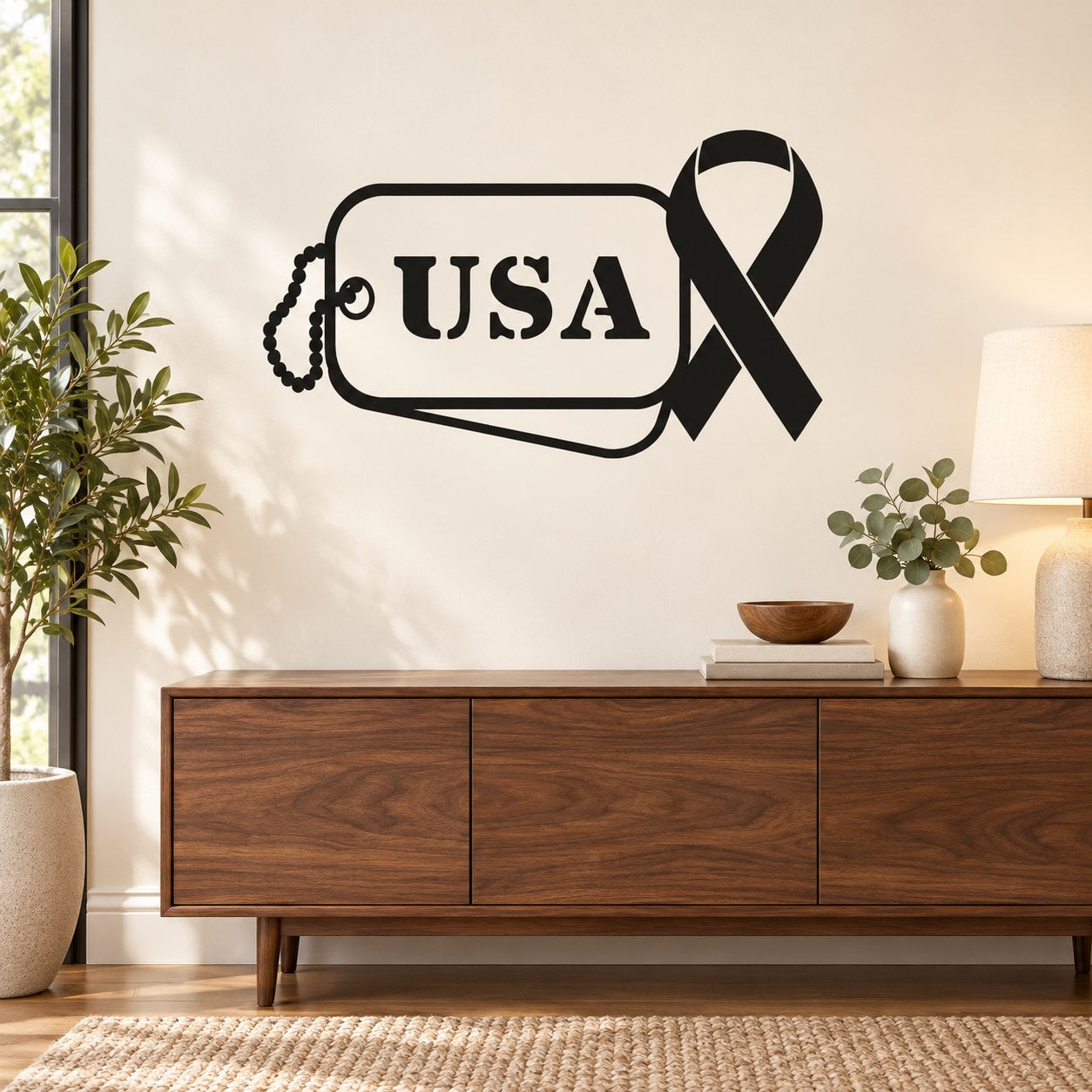 USA dog tag ribbon decal with black awareness ribbon