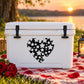 Heart with stars decal on white cooler lid, black star heart graphic