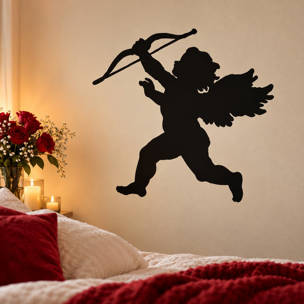 Black cupid flying decal silhouette with bow and arrow