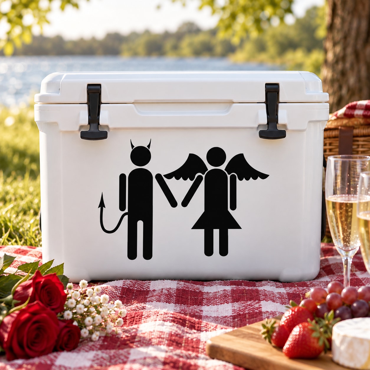 Black devil and angel couple stick-figure decal for Valentines Day decoration