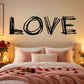 Scribbled LOVE wall decal in black, Valentine-style lettering