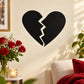 Broken heart Valentine decal with two black heart halves and a crack