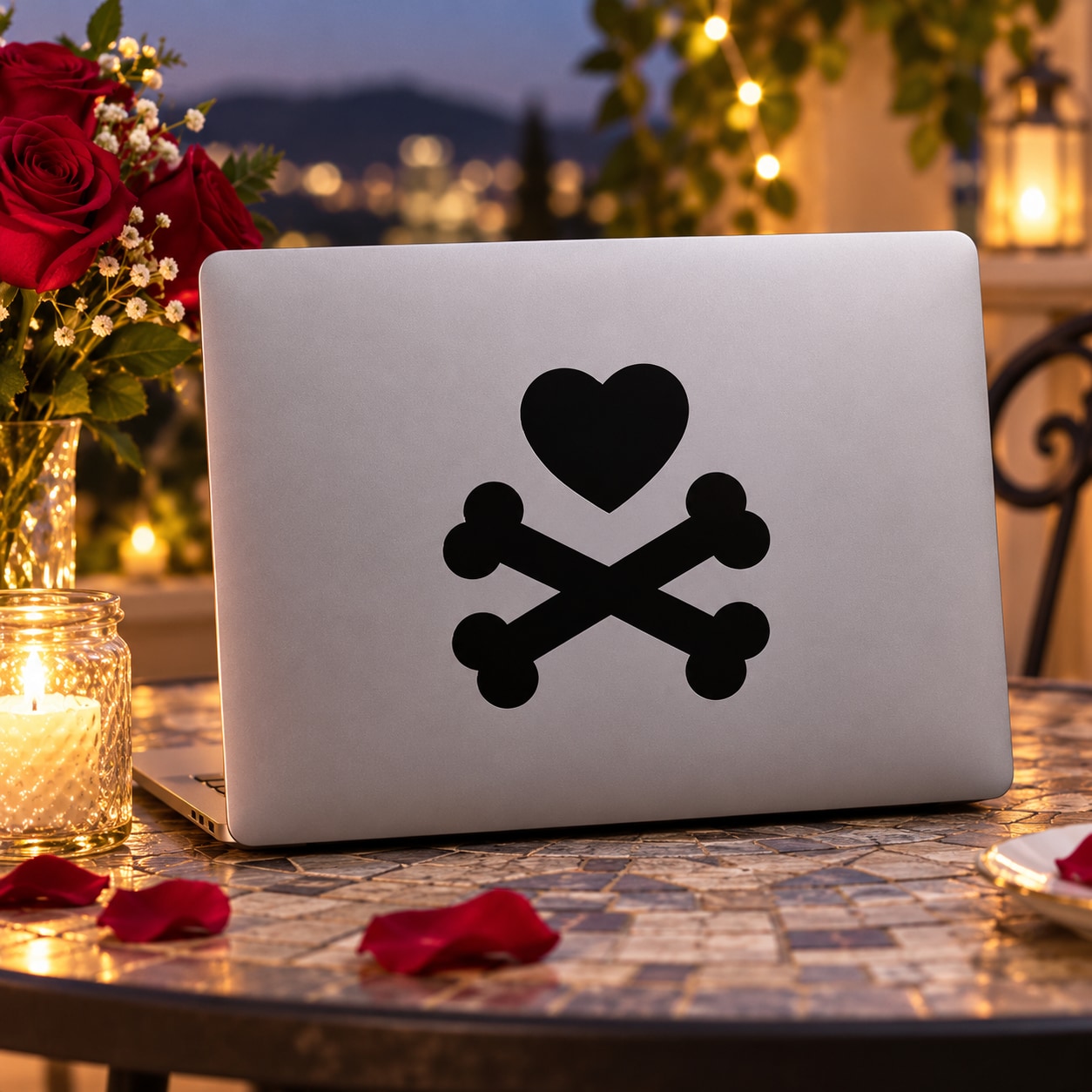 Black heart and crossed-bones decal