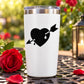 White tumbler with black heart-and-arrow decal