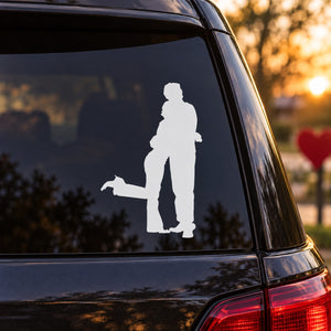 White lovers hugging decal silhouette on car window