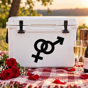 Valentine male and female symbol decal with black Venus and Mars icons