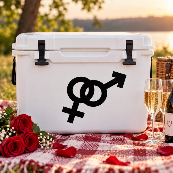 Valentine male and female symbol decal with black Venus and Mars icons