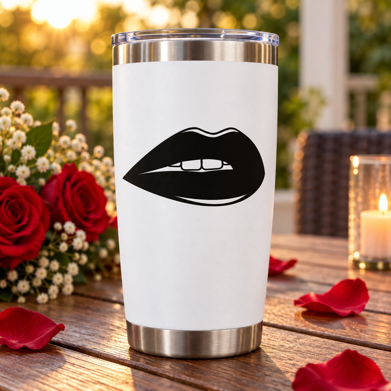 Stainless steel tumbler with black sensual lips decal