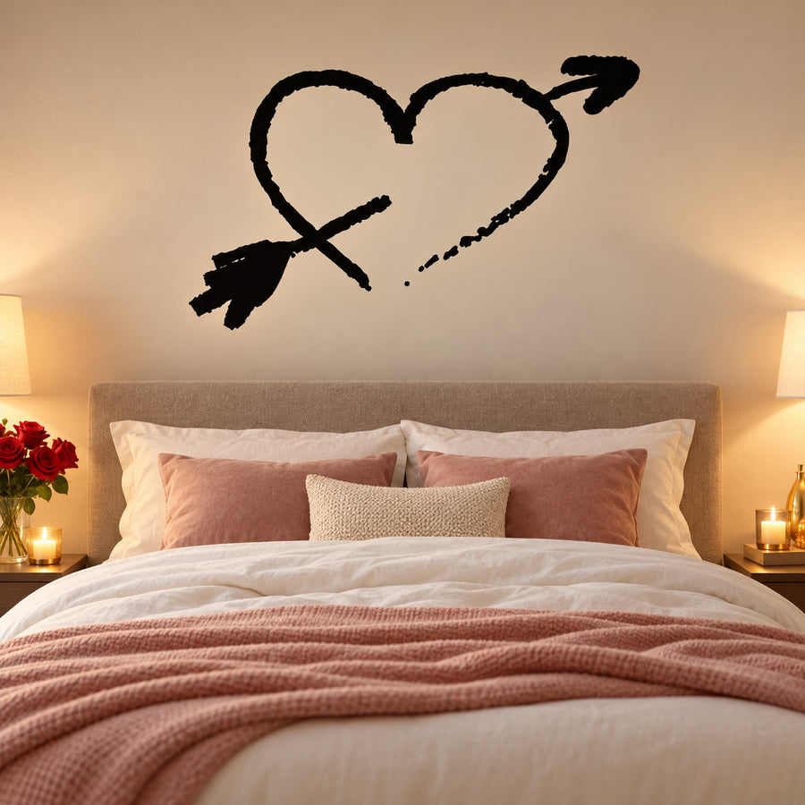 Hand-drawn style heart with arrow wall decal, black