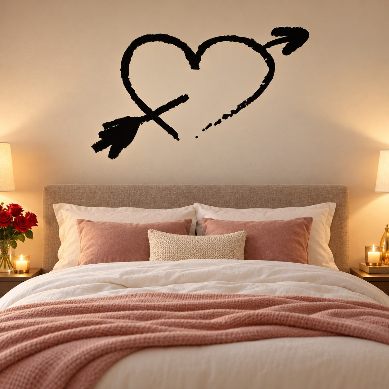 Hand-drawn style heart with arrow wall decal, black