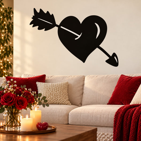 Black heart arrow wall decal with arrow through the center